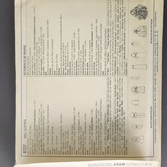 Vintage McCall's 8727 Brooke Shields Fashion Doll Clothing  Sewing Pattern - Picture 9 of 10